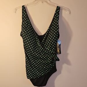Longitude Women's Black & Green Polka Dot Swimsuit Size 24W